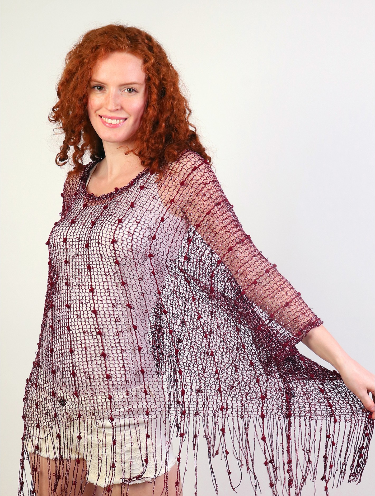 Loose Multi Knit Top with Fringe